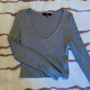 Grey Cropped Long-sleeve Top
